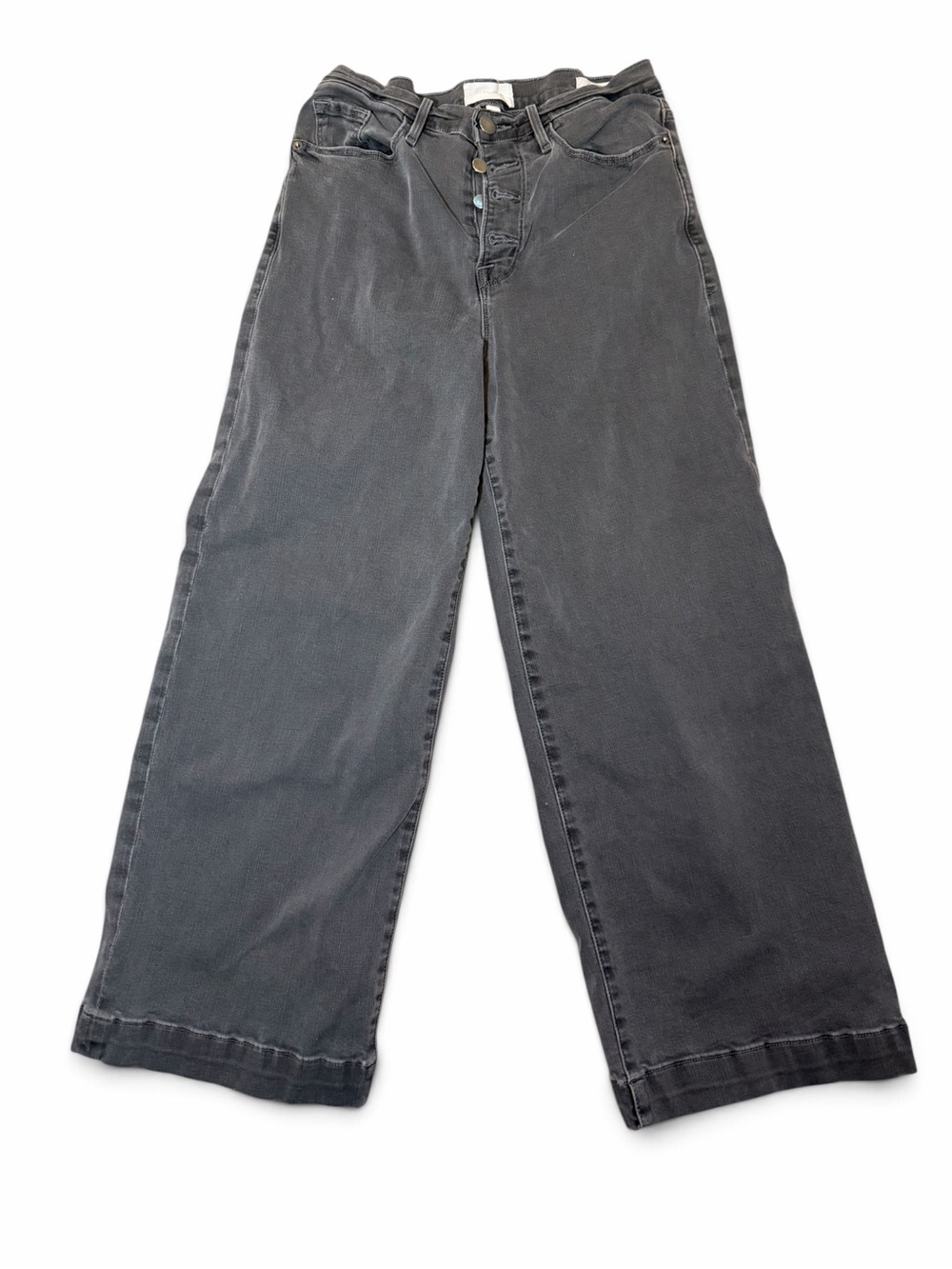 Frame The Ali Cropped Denim High Rise Wide-Leg Jeans - Black - Picture 2 of 9